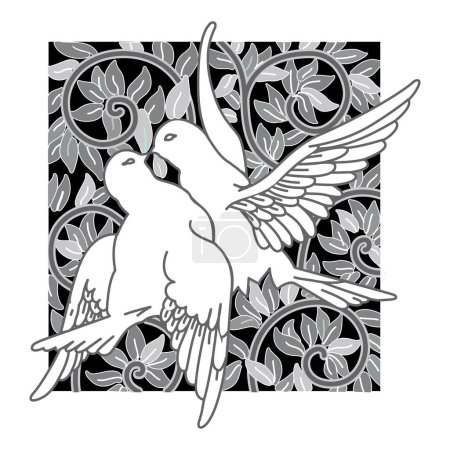 Téléchargez les illustrations : Vintage art calligraphique floral rétro éléments décoratifs croquis ensemble avec des fleurs et oiseau isolé vecteur illustration - en licence libre de droit