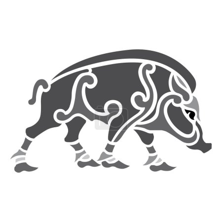Téléchargez les illustrations : Vieux monde Vintage ornement cochon celtique décoratif isolé vecteur illustration - en licence libre de droit