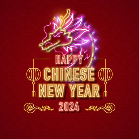 Neon, Vektor, Drache, Chinesisch, neu, Jahr, Neujahr, Hintergrund, Gong xi fa cai, rot,
