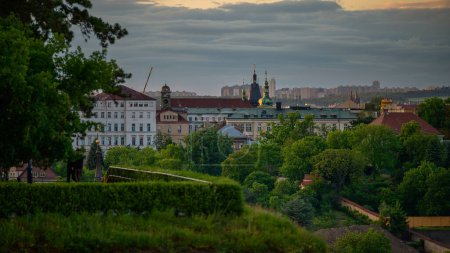 View from Vyehrad of the blice housing estate and the historical centre of Prague