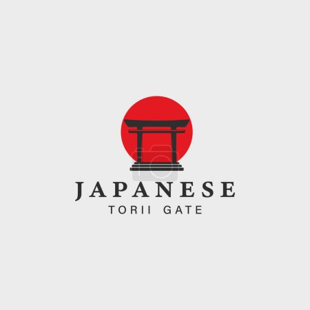 Ilustración de Japonés torii puerta logo vintage vector ilustración concepto plantilla icono diseño - Imagen libre de derechos