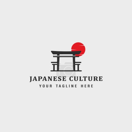 Ilustración de Cultura japonesa torii gate logo vintage vector ilustración concepto plantilla icono diseño - Imagen libre de derechos