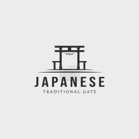 Ilustración de Japonés torii puerta logo vintage vector ilustración concepto plantilla icono diseño - Imagen libre de derechos