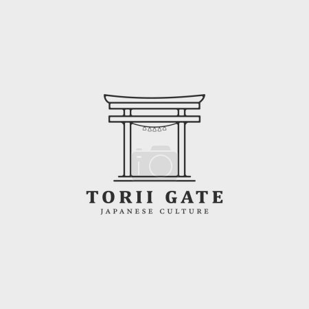 Ilustración de Japonés torii puerta línea arte logo vector ilustración concepto plantilla icono diseño - Imagen libre de derechos
