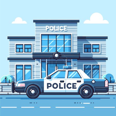Téléchargez les illustrations : Voiture de police au poste de police - en licence libre de droit