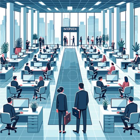Illustration for Interview at work, big corporation - Royalty Free Image