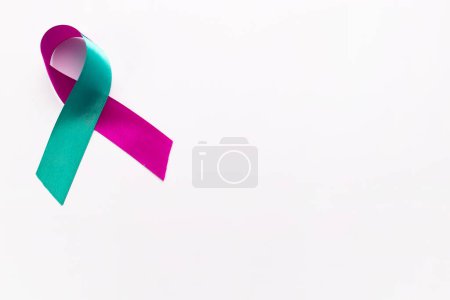 Foto de Conciencia de la cinta azul rosada sobre fondo blanco para SIDS, síndrome de muerte súbita del lactante, embarazo infertilidad Pérdida, infección prenatal Prevención e infertilidad Embarazo Pérdida. - Imagen libre de derechos