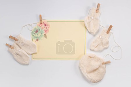 Photo for Socks and cloth-pants for baby newborn on white background. Top view. - Royalty Free Image