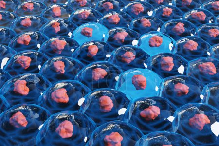 Red tissue covered by transparent jelly like fluid on blue background. Illustration of the concept of synthetic tissue, organs and organisms