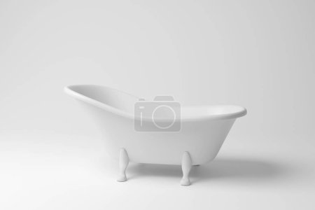 White retro victorian clawfoot bathtub on white background. Illustration of the concept of baths and showers
