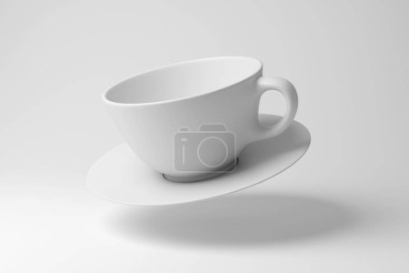 Foto de Taza de café blanco flotando en el aire sobre fondo blanco en minimalismo y monocromo. Ilustración del concepto de café, té, descanso y relajación - Imagen libre de derechos