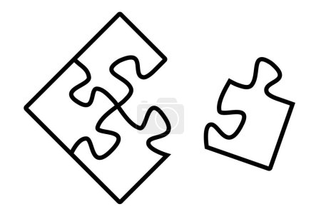 White jigsaw puzzle pieces with black borders on white background. Illustration of the concept of teamwork and problem solving skills