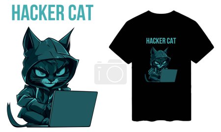 T-shirt design tendance avec illustration chat hacker