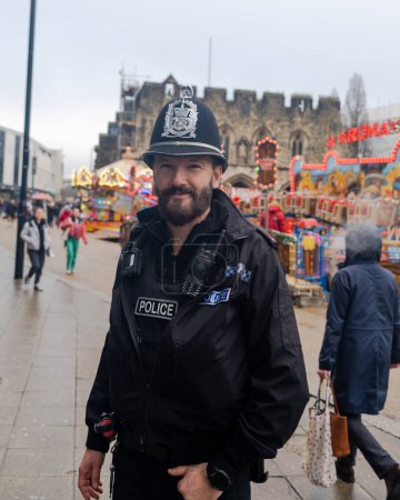 Photo for Portrait of a british policeman during Christmas time, 16 december 2023, Southampton, United Kingdom - Royalty Free Image