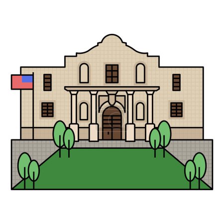Illustration for World famous building for The Alamo San Antonio Texas. - Royalty Free Image