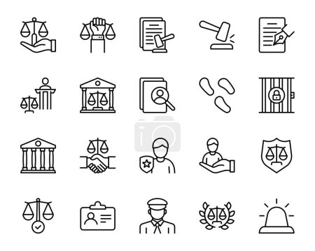 Illustration for Outline icons set for Law and Justice. - Royalty Free Image