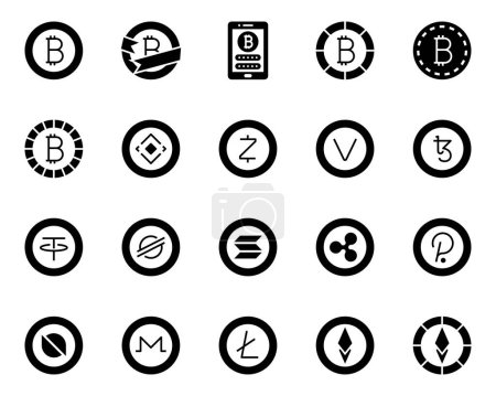 Téléchargez les illustrations : Glyphe icônes définies pour Crypto-monnaie. - en licence libre de droit