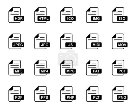 Téléchargez les illustrations : Jeu d'icônes Glyphe pour le format de fichier. - en licence libre de droit