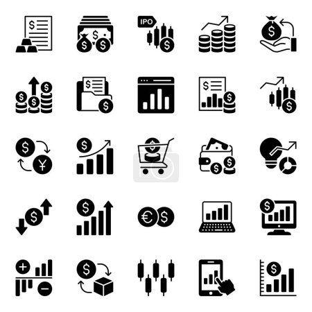 Ilustración de Conjunto de iconos de glifos para bolsa y trading. - Imagen libre de derechos