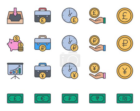 Illustration for Filled color outline icons set for Banking and Finance. - Royalty Free Image