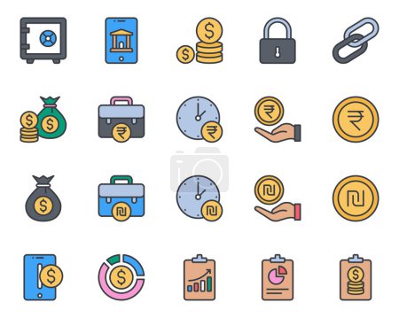 Illustration for Filled color outline icons set for Banking and Finance. - Royalty Free Image