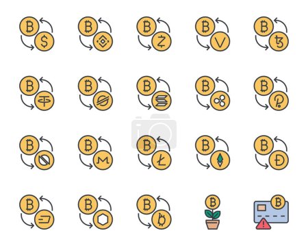 Filled color outline icons set for Cryptocurrency.
