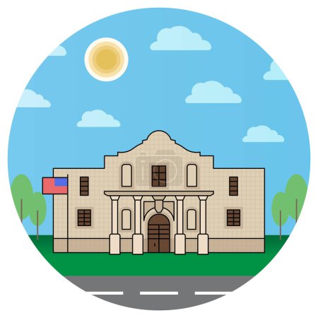 Illustration for World famous building for The Alamo San Antonio Texas. - Royalty Free Image