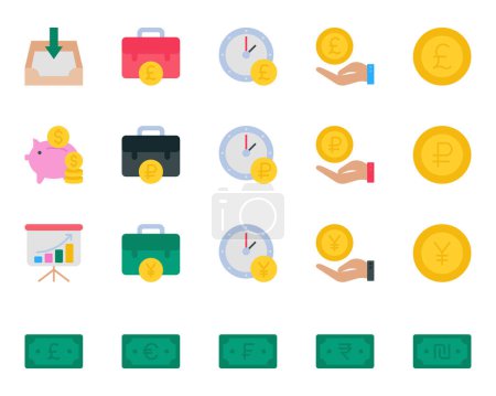 Illustration for Flat color icons set for Banking and Finance. - Royalty Free Image
