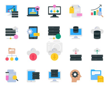 Flat color icons set for Big data science.