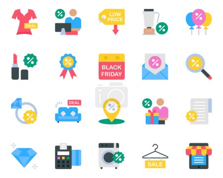 Flat color icons set for Black Friday.
