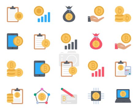 Flat color icons set for Cryptocurrency.