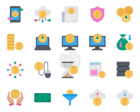 Flat color icons set for Cryptocurrency.