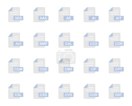 Conjunto de iconos de color plano para formato de archivo.