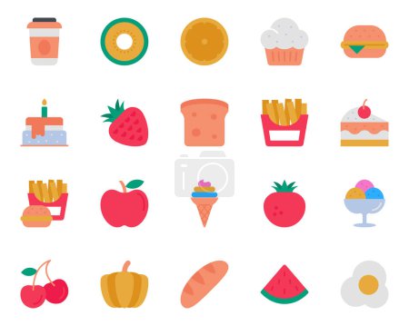Téléchargez les illustrations : Icônes de couleur plate pour la nourriture. - en licence libre de droit