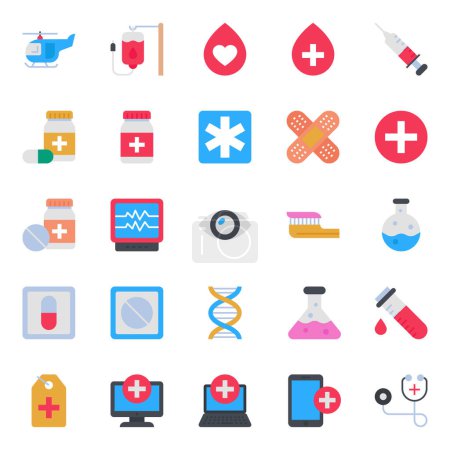 Flat color icons set for Medical and Health.