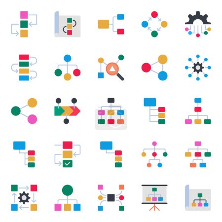 Conjunto de iconos de color plano para flujo de trabajo.