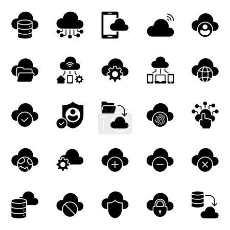 Glyph icons set for Cloud computing.