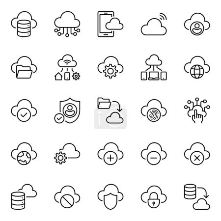 Icônes de contour définies pour Cloud Computing.
