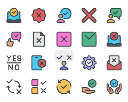 Filled color outline icons set for Choice accepted, checkmark, validation, check.