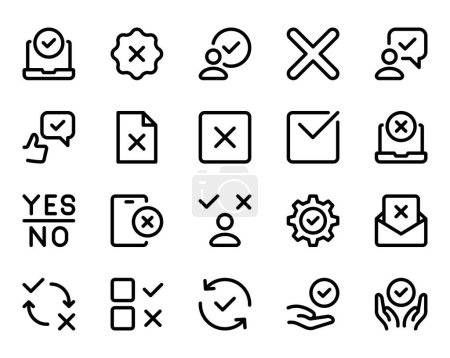 Outline icons set for Choice accepted, checkmark, validation, check.