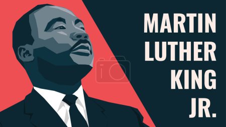 Illustration for Vector illustration of Martin Luther King Jr. with white text on a red and black color background. Suitable for posters and backgrounds. - Royalty Free Image