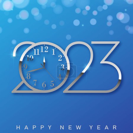 Ilustración de 2023 Feliz Año Nuevo con reloj. Ilustración vectorial - Imagen libre de derechos