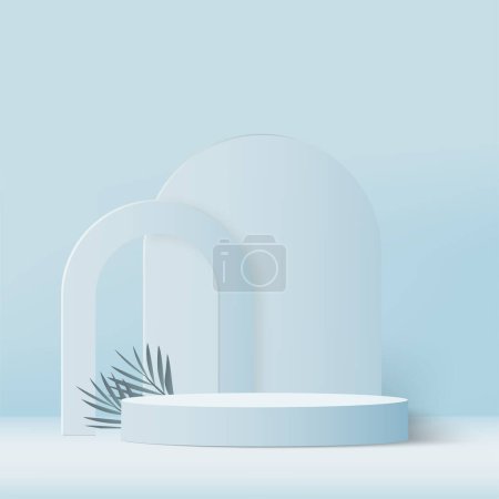 Ilustración de 3d blue color podium and minimal blue color wall scene. 3d podium minimal abstract background. Vector illustration - Imagen libre de derechos