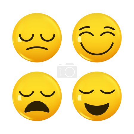 Conjunto de icono 3d color amarillo sonrisa emoji. Ilustración vectorial