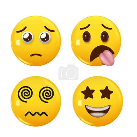 Téléchargez les illustrations : Ensemble d'icône 3d couleur jaune sourire emoji. Set Icône sourire Emoji. Illustration vectorielle - en licence libre de droit