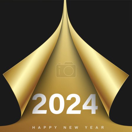 Illustration for 2024 Happy New Year logo text design with curled paper. Vector illustration - Royalty Free Image