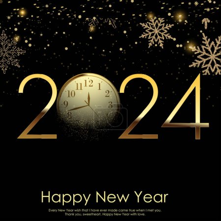 Photo for 2024 Happy New Year clock countdown background. Greeting festive card. Vector illustration - Royalty Free Image