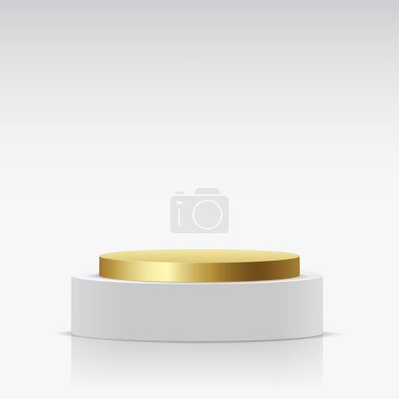 Photo for Modern white and gold cylinder pedestal podium. Cosmetic banner display. Vector illustration - Royalty Free Image