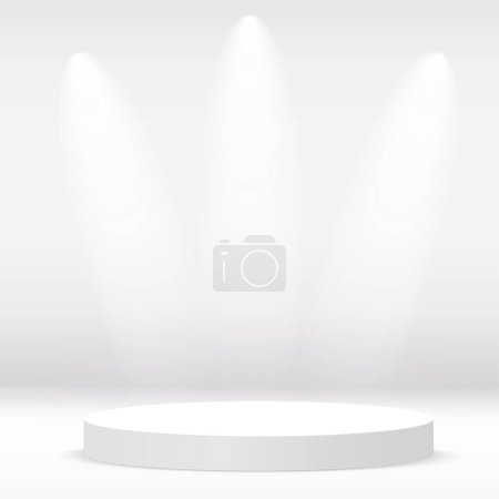 White podium or pedestal with spotlight. Vector illustration