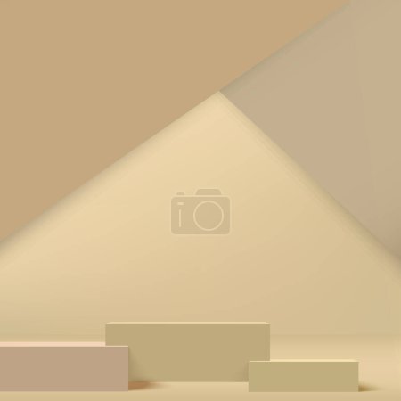 3d cream color podium and minimal cream color wall scene. 3d podium minimal abstract background. Vector illustration